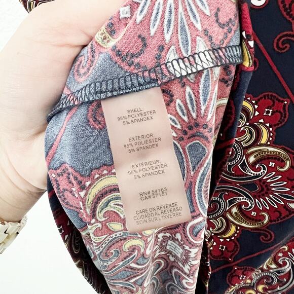 [Tommy Hilfiger] Navy Scroll Scarf Print Knot Neck Sleeveless Blouse Sz Large L - Picture 9 of 11